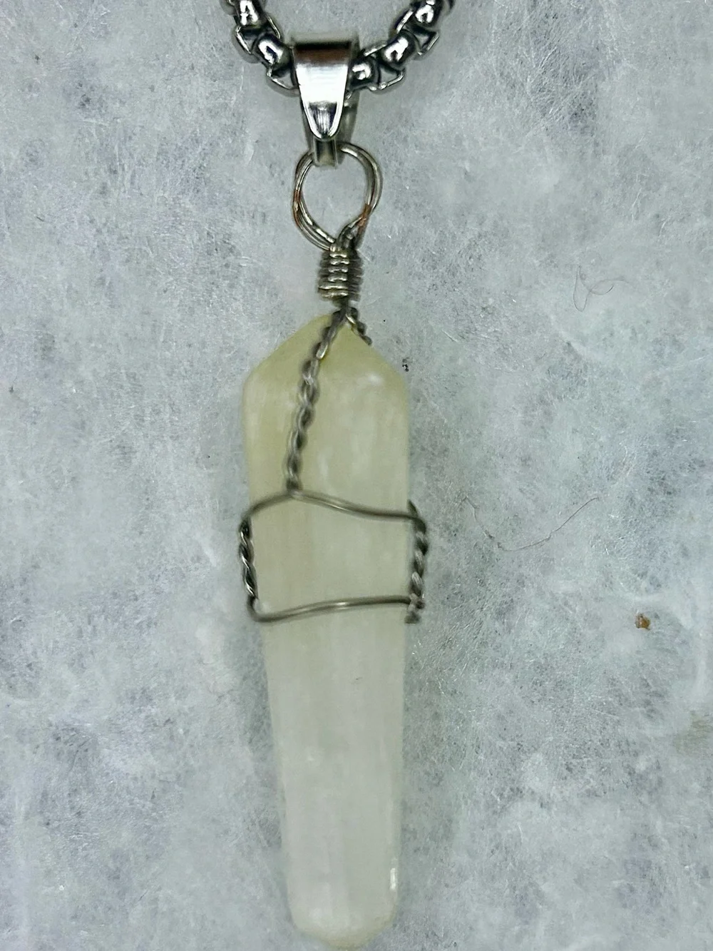 Vintage Wire-Wrapped Selenite Point Necklace (c. 1980s–1990s)
